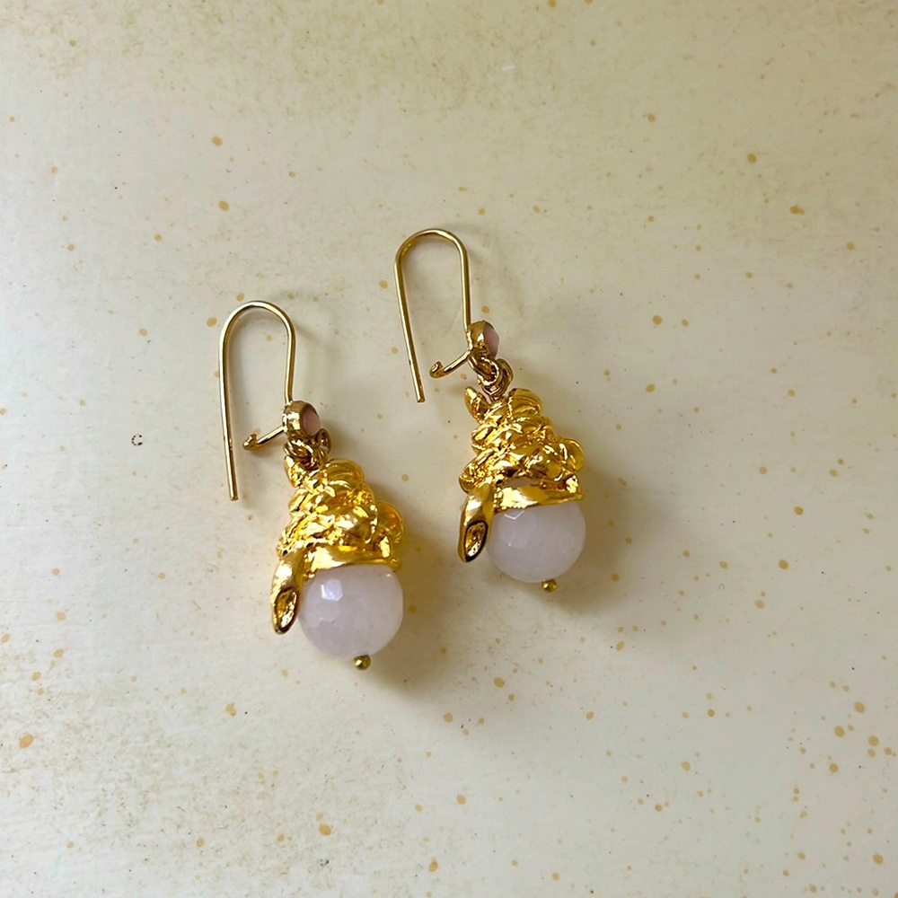 Gold Snake on Pink Quartz Earring